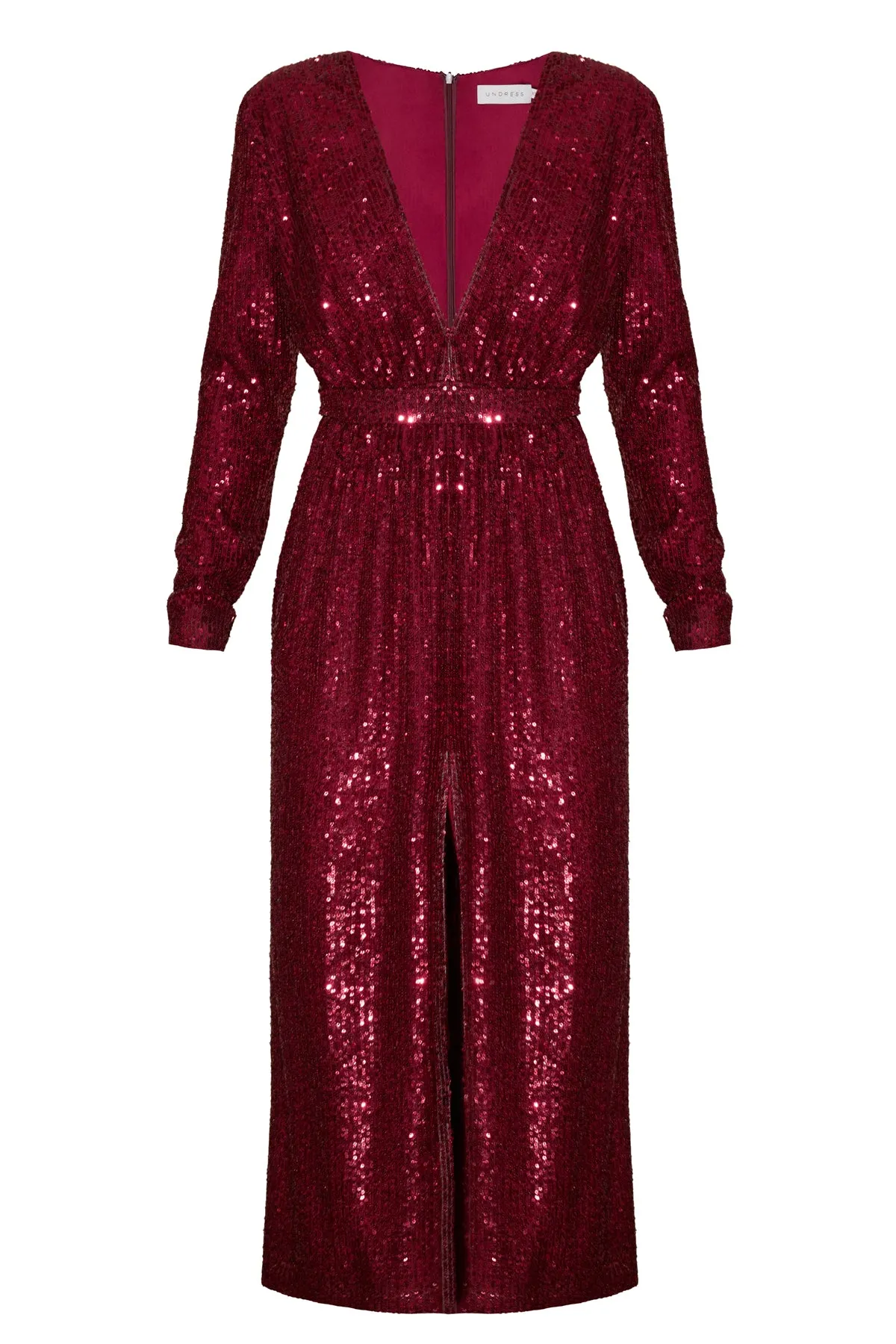 CLARA dark red sequin midi evening dress