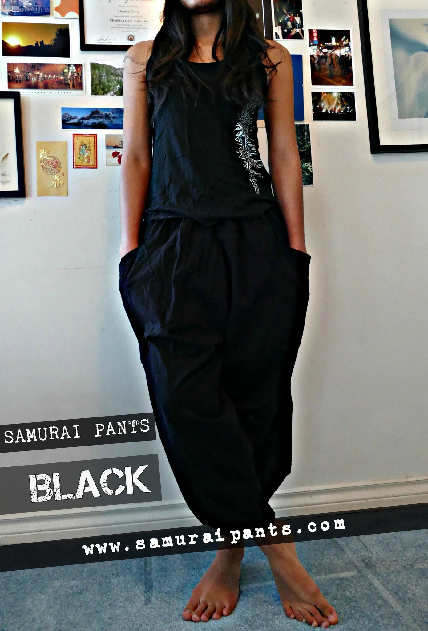 Classic (Plain Black) Elastic Waist Samurai Pants