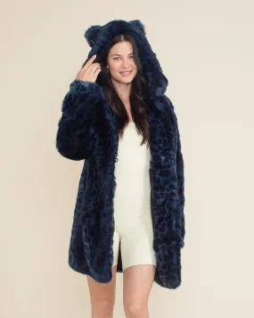 Classic Women's Faux Fur Coat | Indigo Leopard