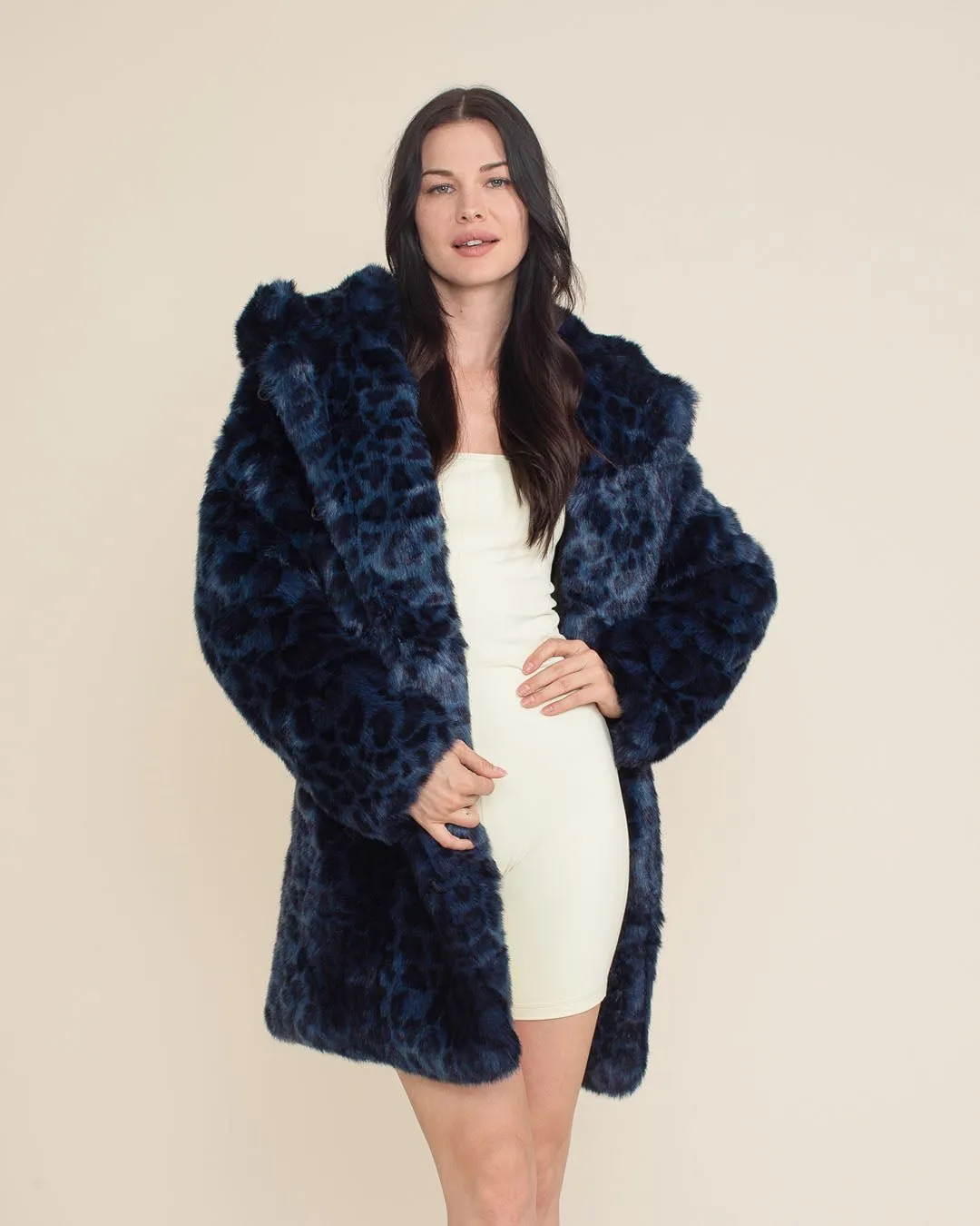 Classic Women's Faux Fur Coat | Indigo Leopard