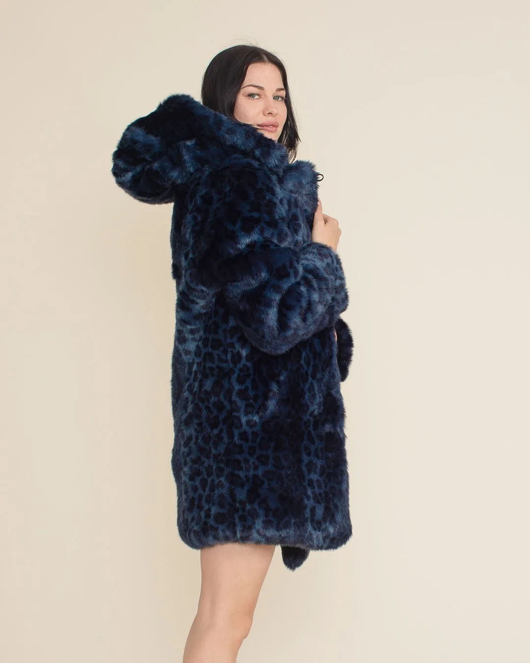 Classic Women's Faux Fur Coat | Indigo Leopard