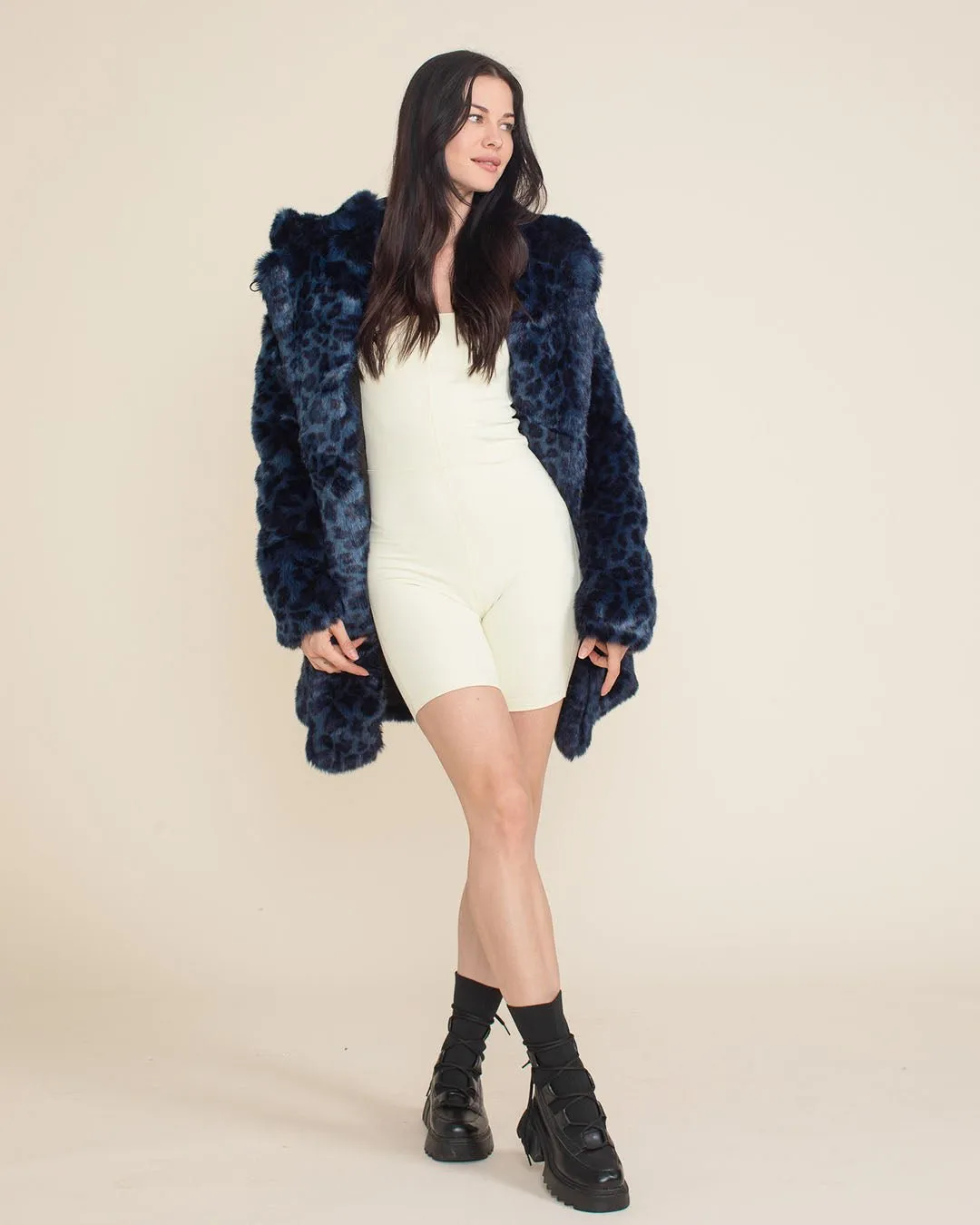 Classic Women's Faux Fur Coat | Indigo Leopard