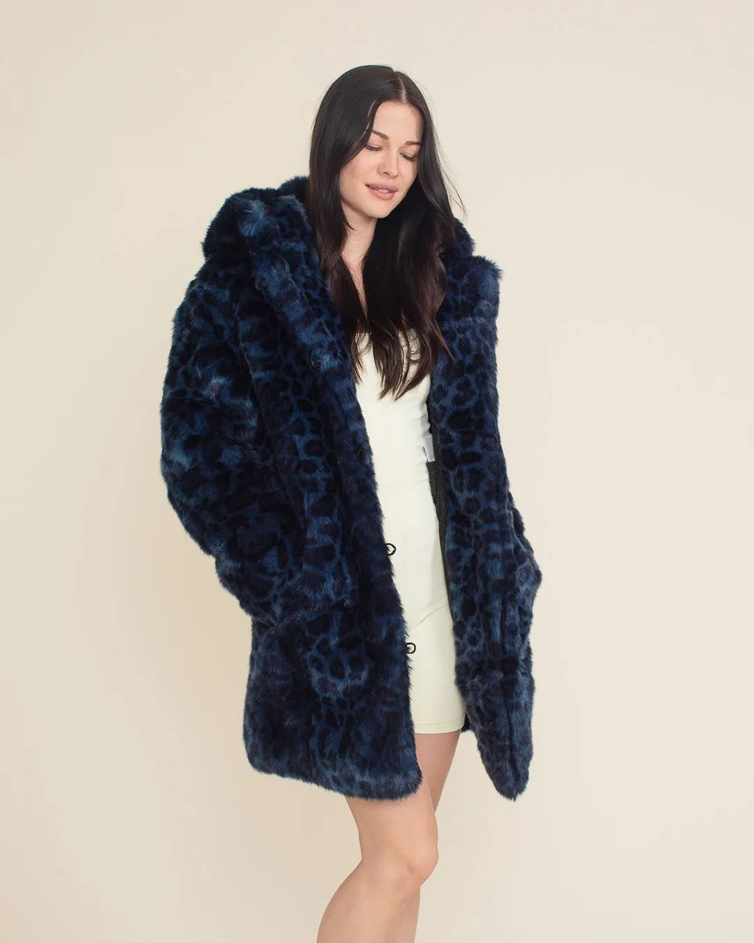 Classic Women's Faux Fur Coat | Indigo Leopard