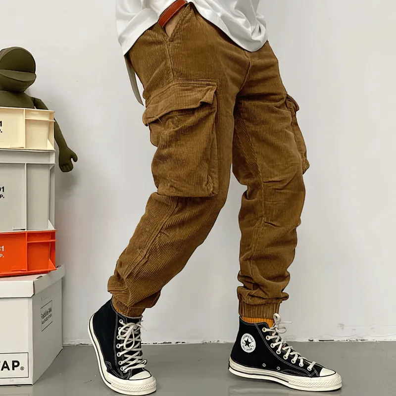 CLEARANCE of Casual Corduroy Cargo Pants in Two Colors / Stylish Male Trousers - US