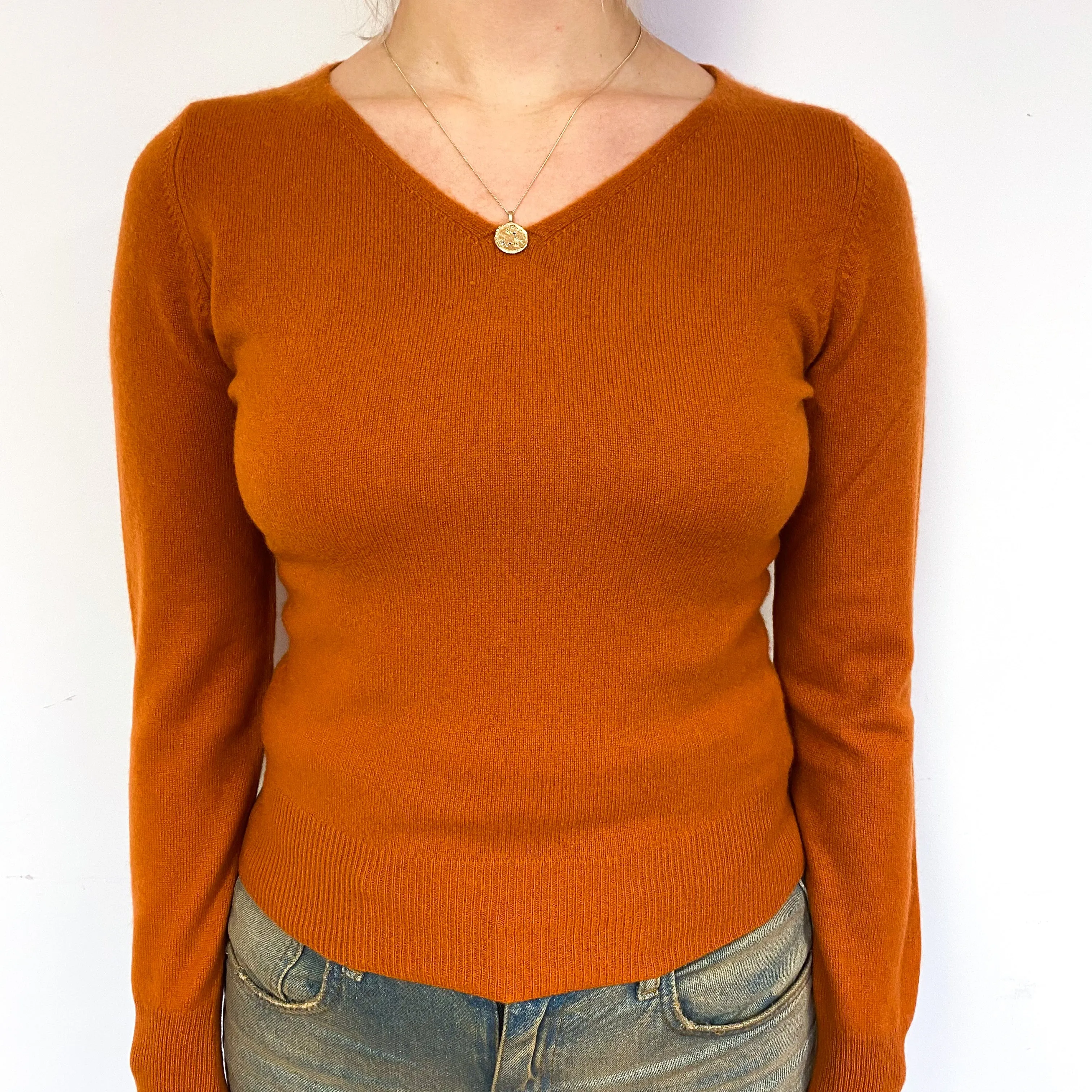 Copper Orange Cashmere V-Neck Jumper Small