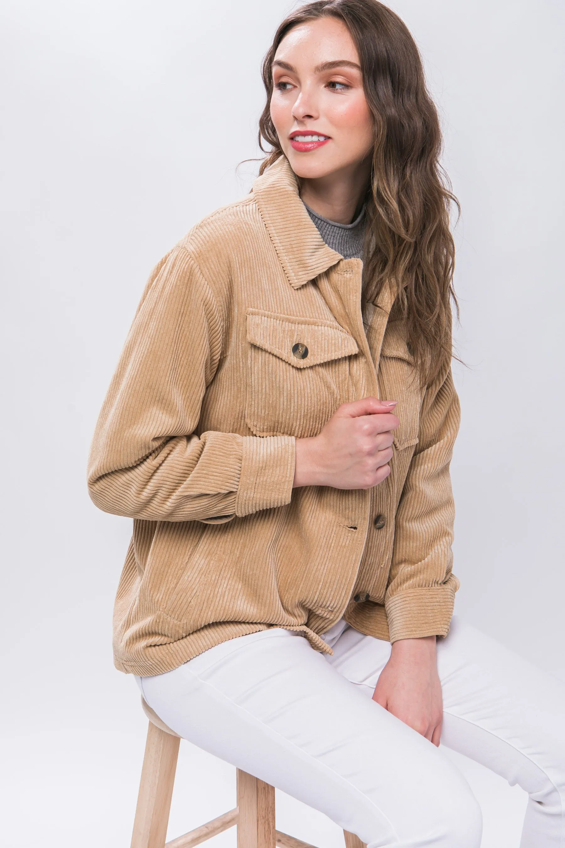 Corduroy Sherpa Lined Jacket in Tan