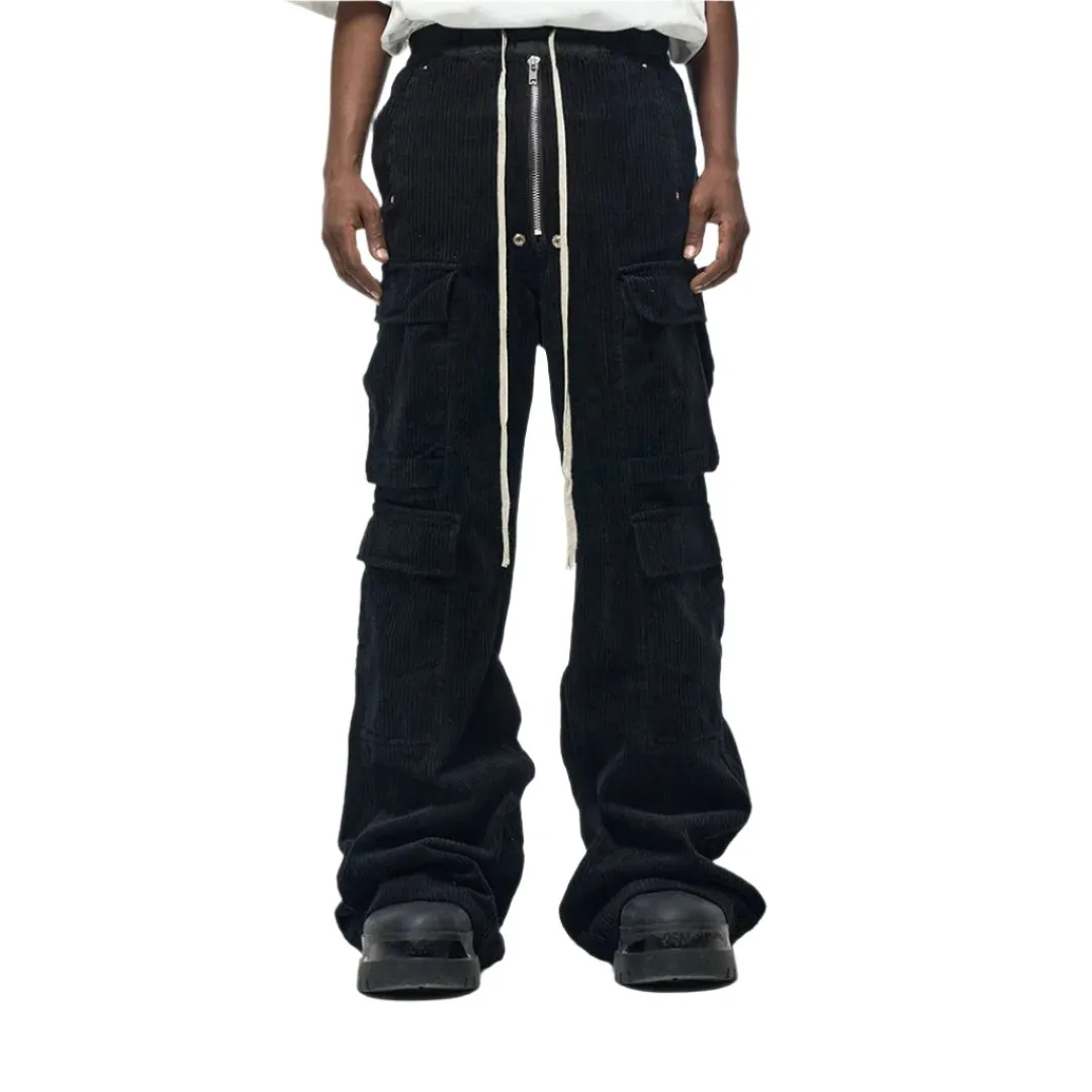 Deep Black Corduroy Cargo Pant