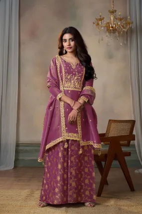 Deep Pink Banarasi Tissue Silk Palazzo Set