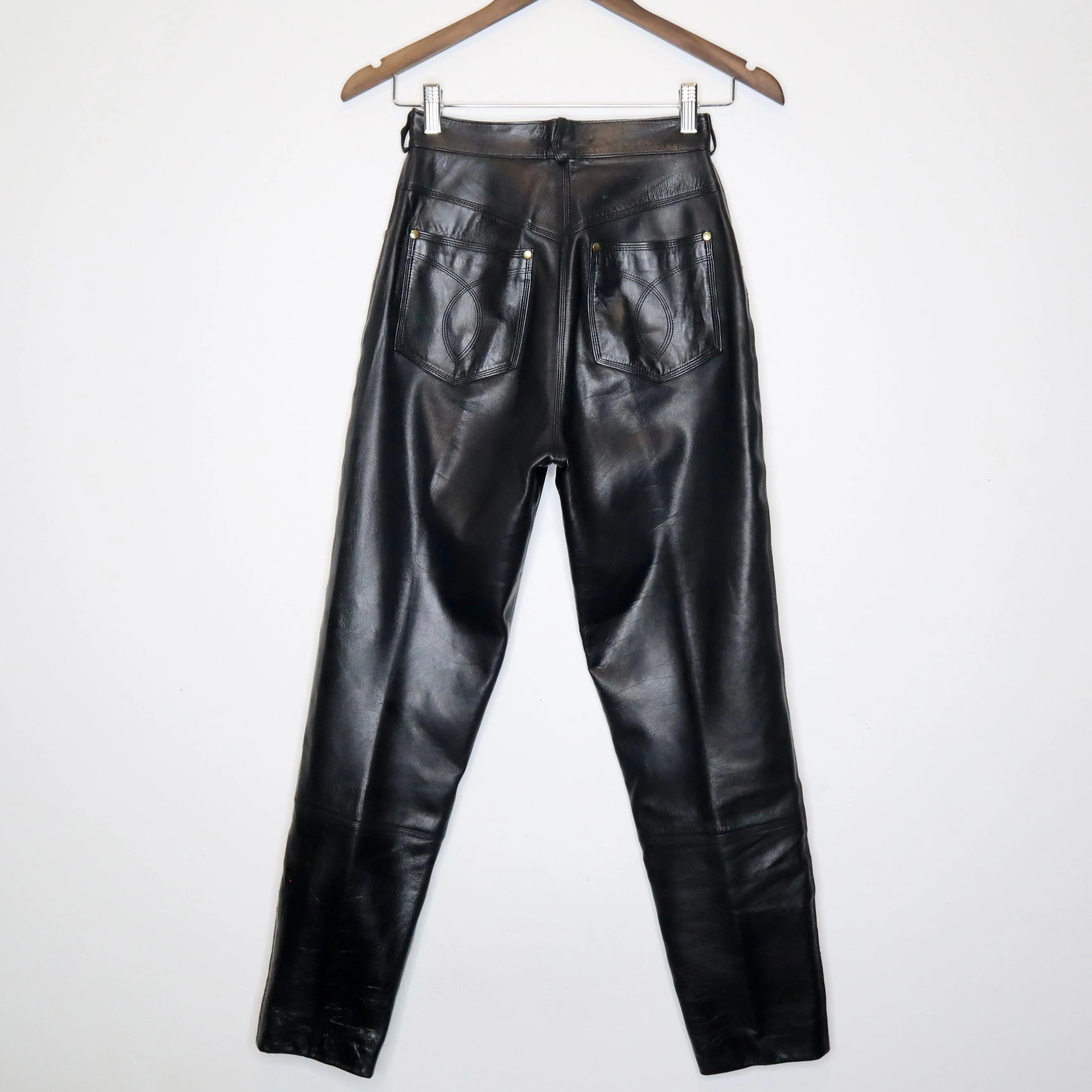 Designer Black Leather Pants (Small)