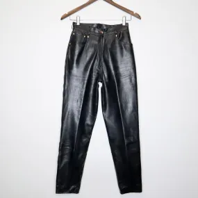 Designer Black Leather Pants (Small)