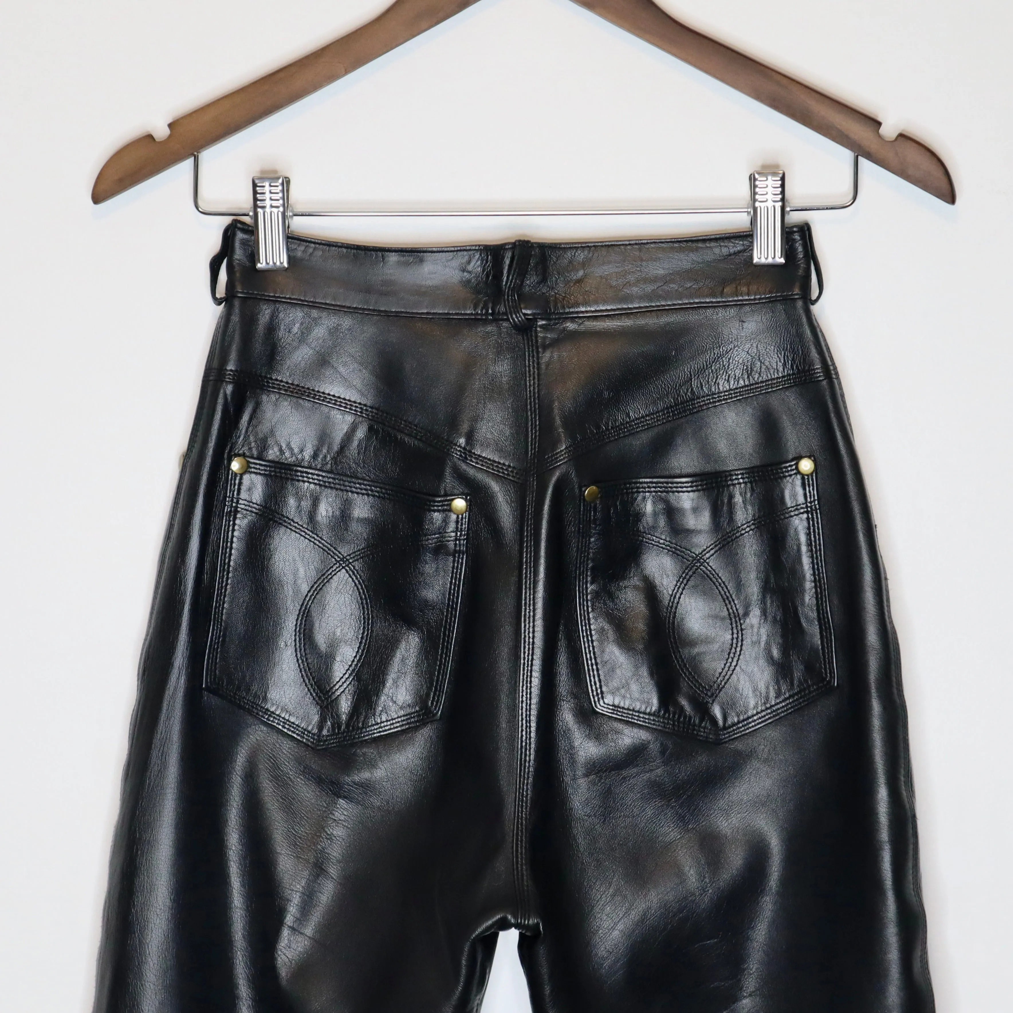 Designer Black Leather Pants (Small)