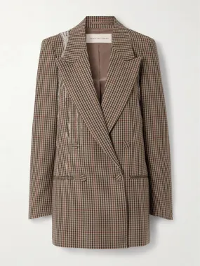 Double-breasted crystal-embellished checked wool blazer