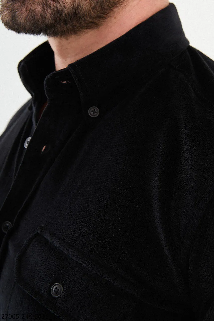 Elegant Black Corduroy Shirt with Dual Chest Pockets.