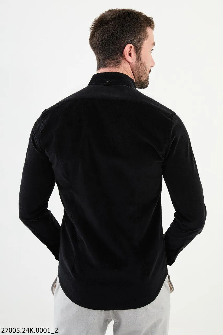 Elegant Black Corduroy Shirt with Dual Chest Pockets.