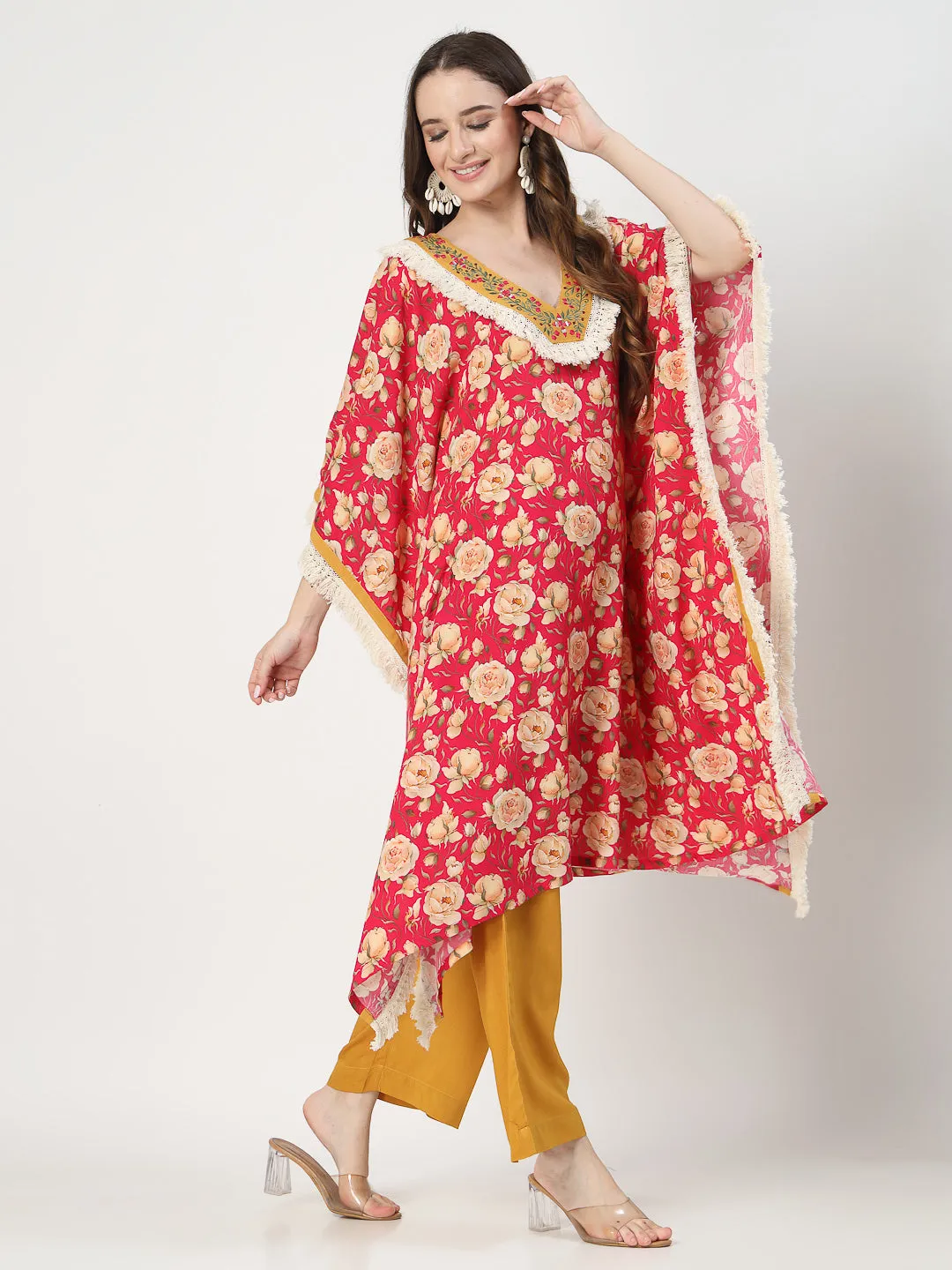 Elegant Bohemian Kaftan with Relaxed Pants Ensemble