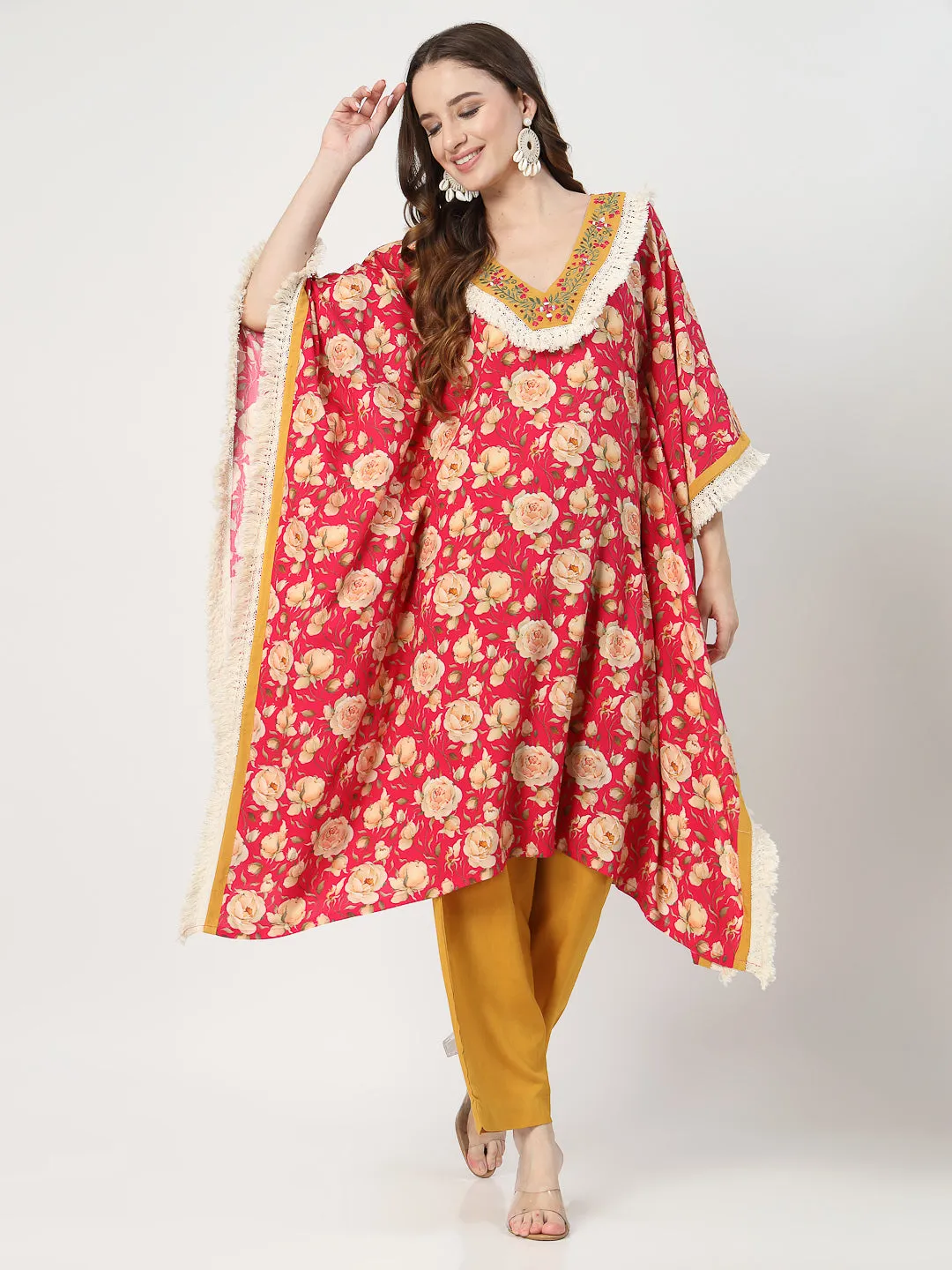 Elegant Bohemian Kaftan with Relaxed Pants Ensemble