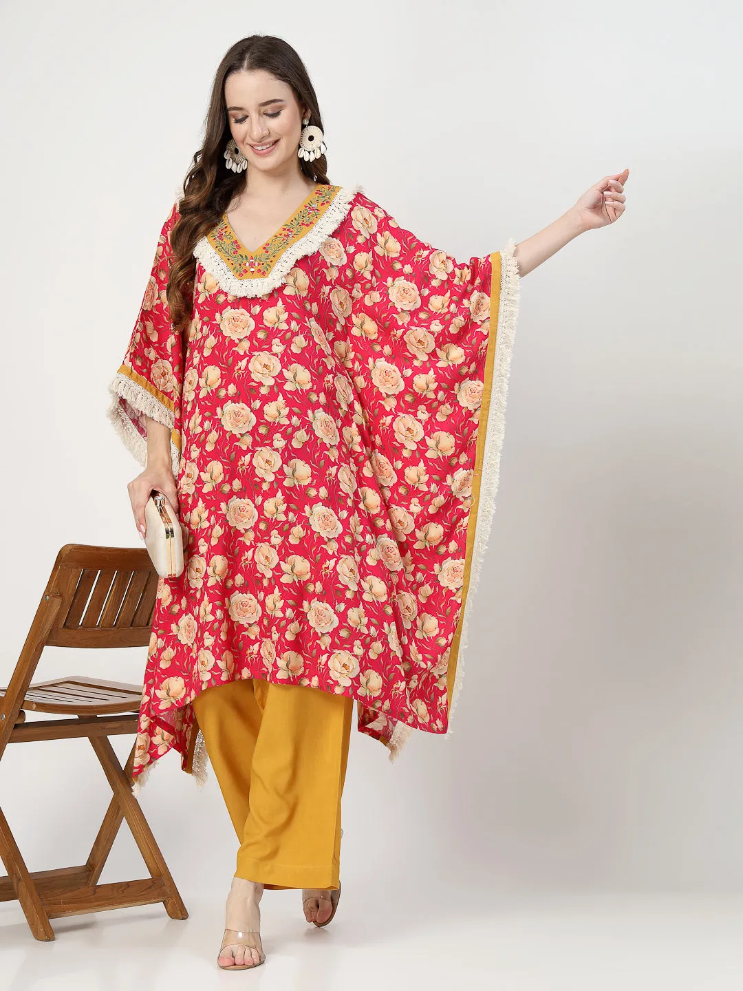 Elegant Bohemian Kaftan with Relaxed Pants Ensemble