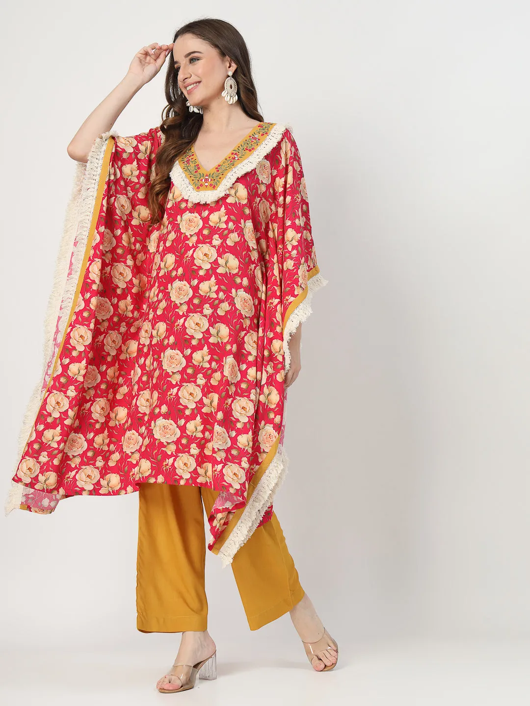 Elegant Bohemian Kaftan with Relaxed Pants Ensemble