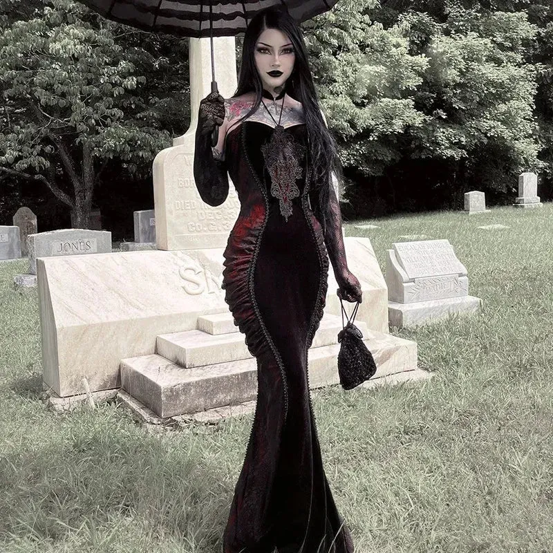 Elegant Fashion Tight Halter Mermaid Hot Sweet Corset Mesh Maxi Gothic Pleated Bodycon Party Gown Outfit