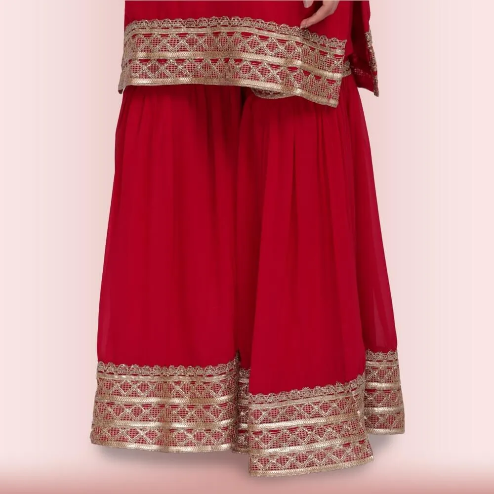 Elegant Garara Set with Gold Accent - Red