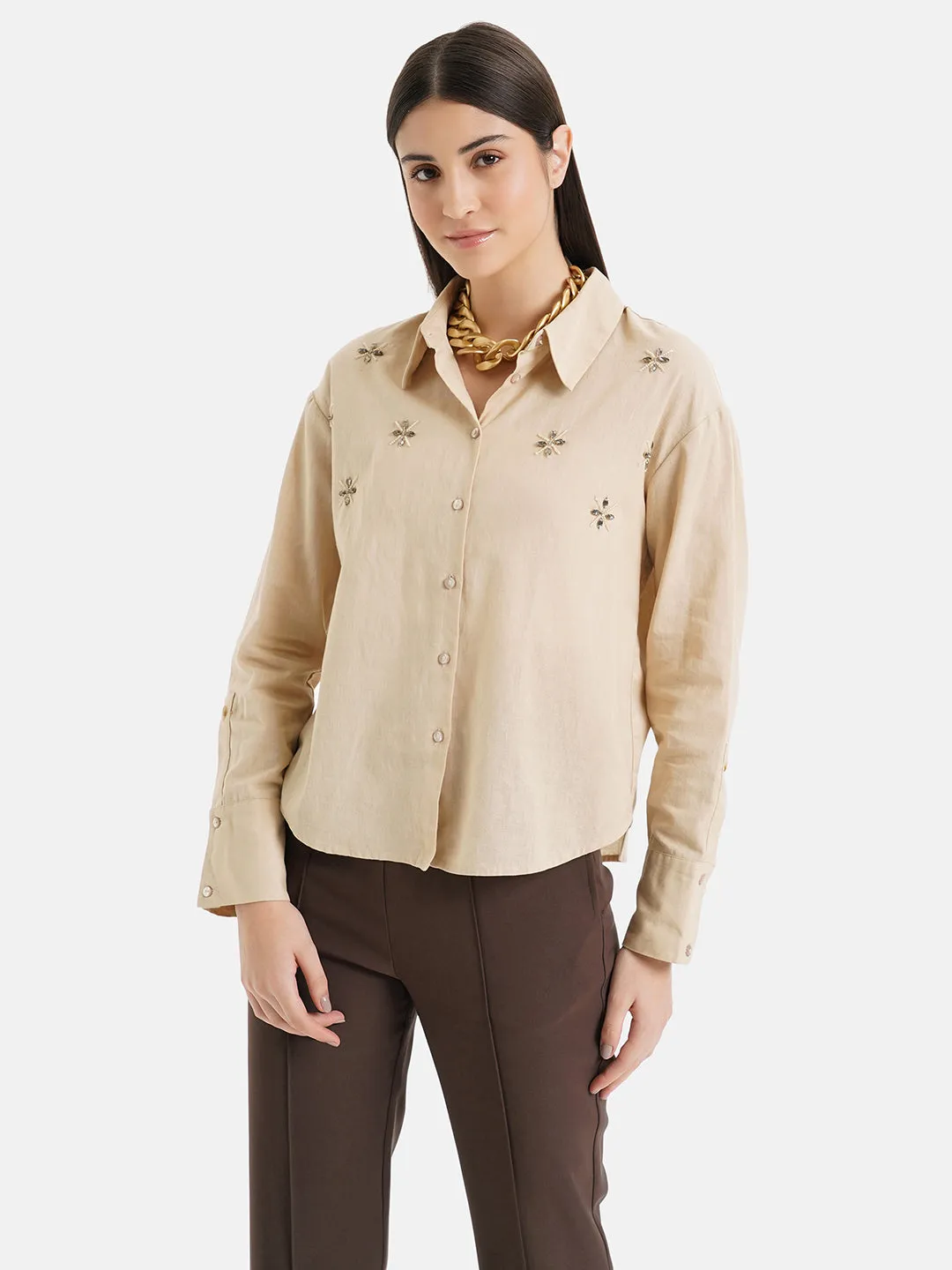 Embroidered Loose Linen Shirt