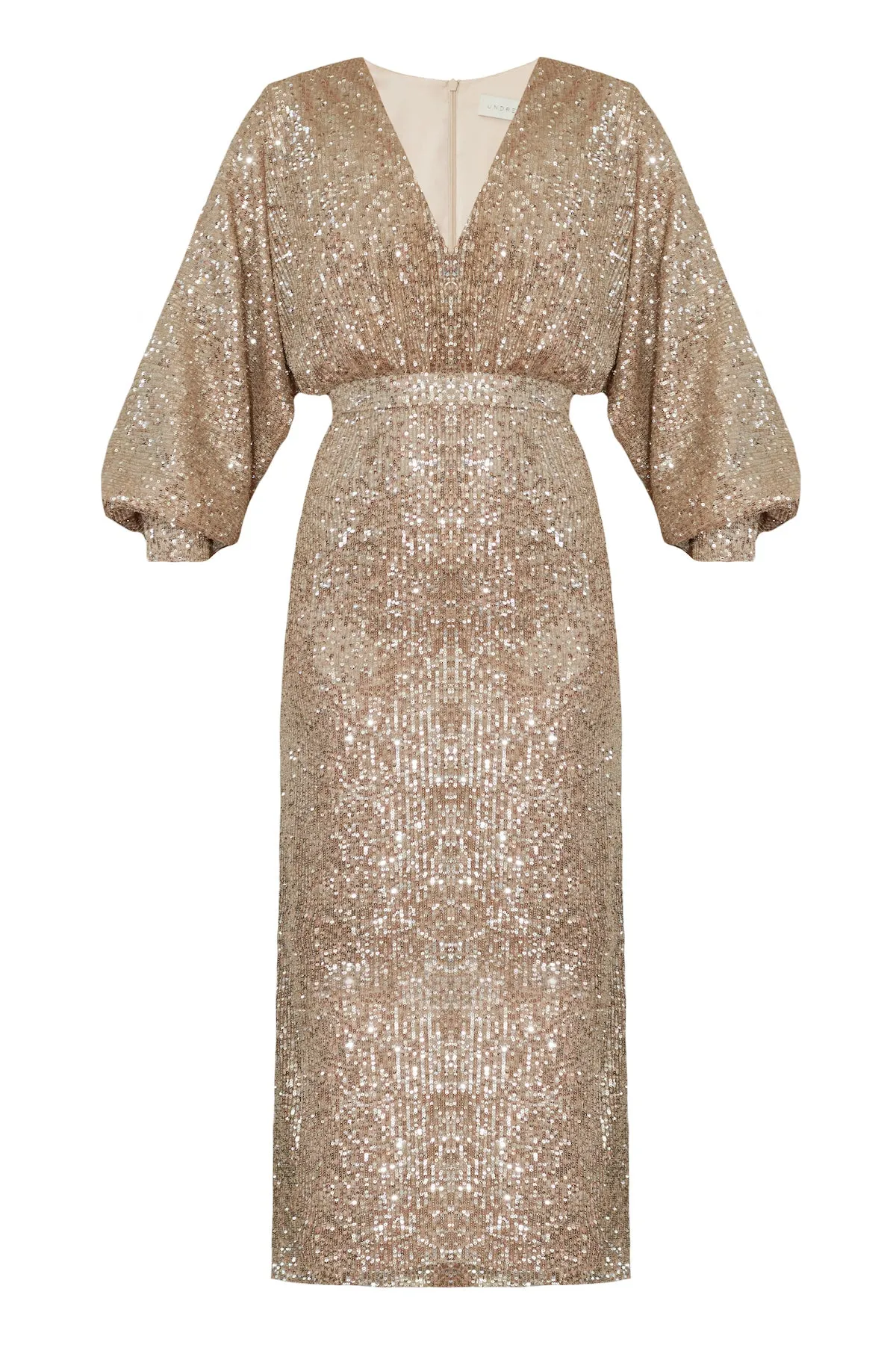 EVE nude sequin V neck dress