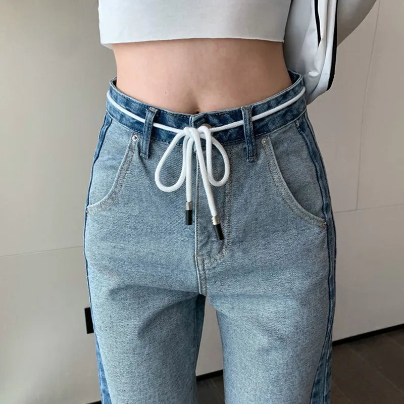 Fall Fashion Woman Blue High-waisted Simple straight Jeans Womens Blue Jeans