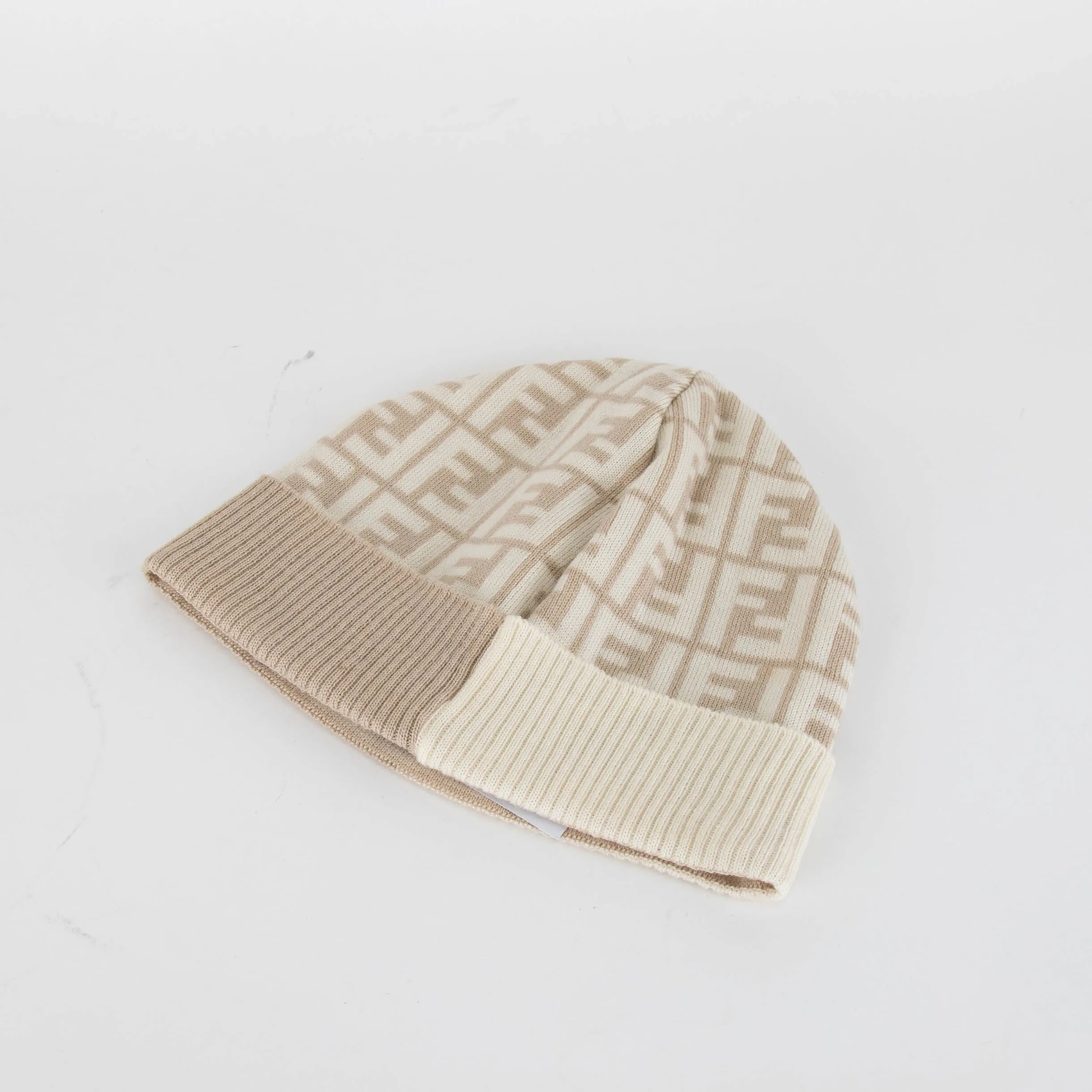 Fendi Cream Beige Logo Wool Hat