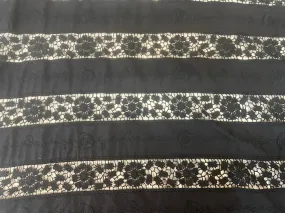 Floral Stripe Cotton Lace - Jet Black