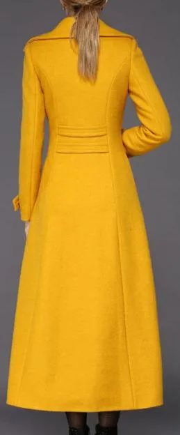 Full-Length Wool Pea Coat in Yellow