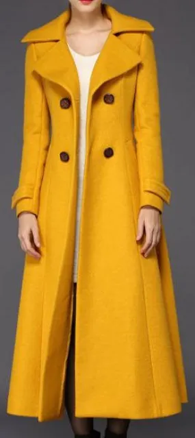 Full-Length Wool Pea Coat in Yellow