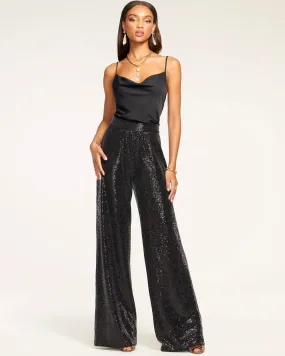 Gavin Sequin Wide Leg Pant - Black