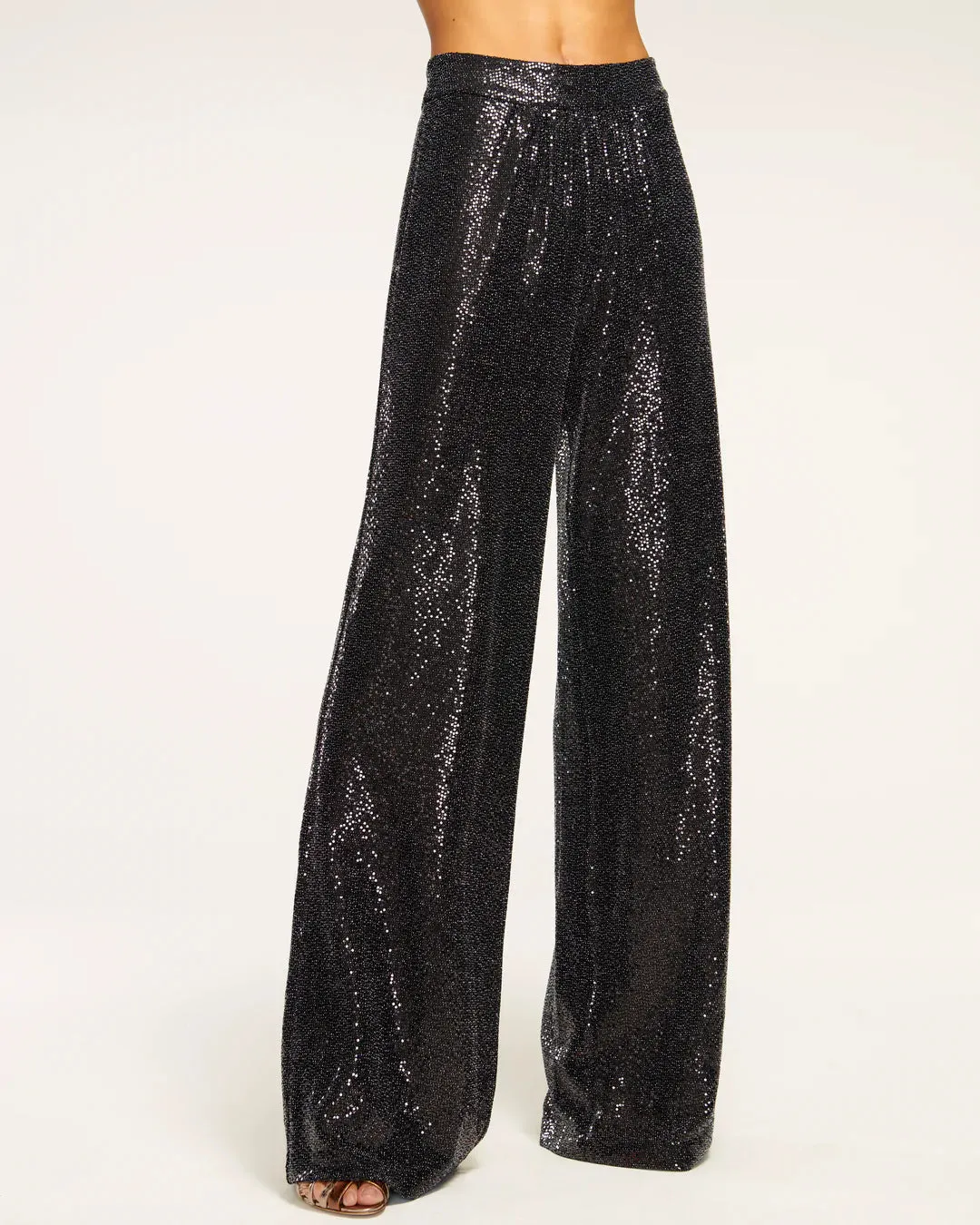 Gavin Sequin Wide Leg Pant - Black