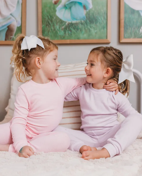 Girls Soft & Cozy Thermal 2-Piece Long Johns | Black w- Light Pink Stitch