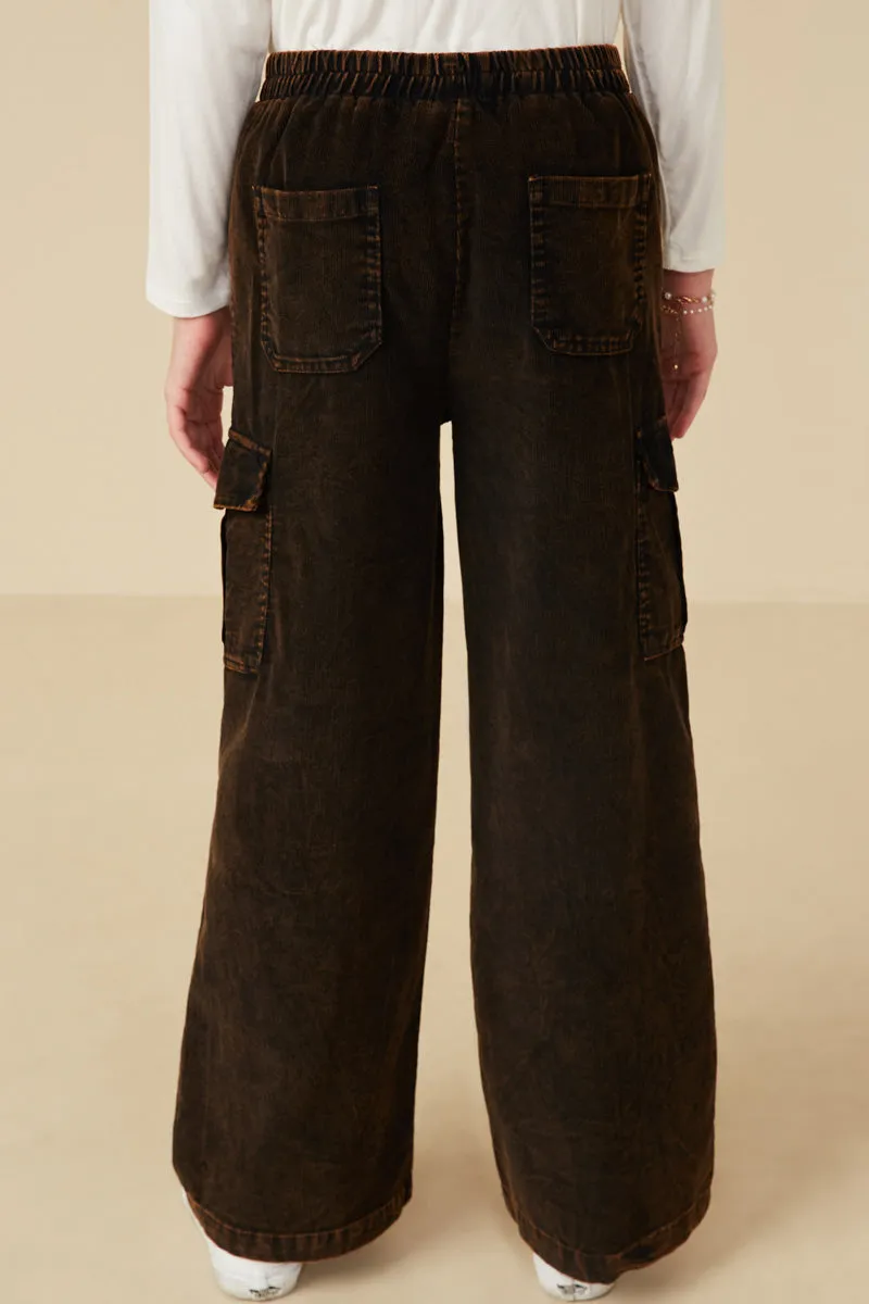 Girls Washed Corduroy Wide Leg Cargo Pants