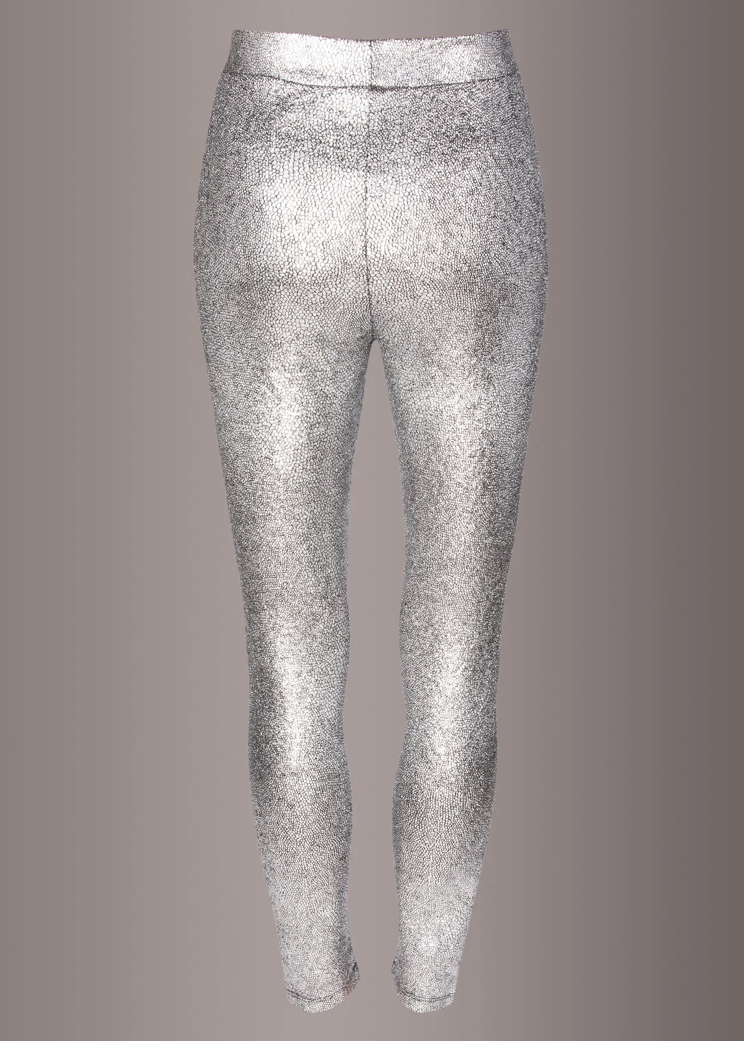 Glam Rocker Silver Metallic Leggings Shiny Glitter Pants