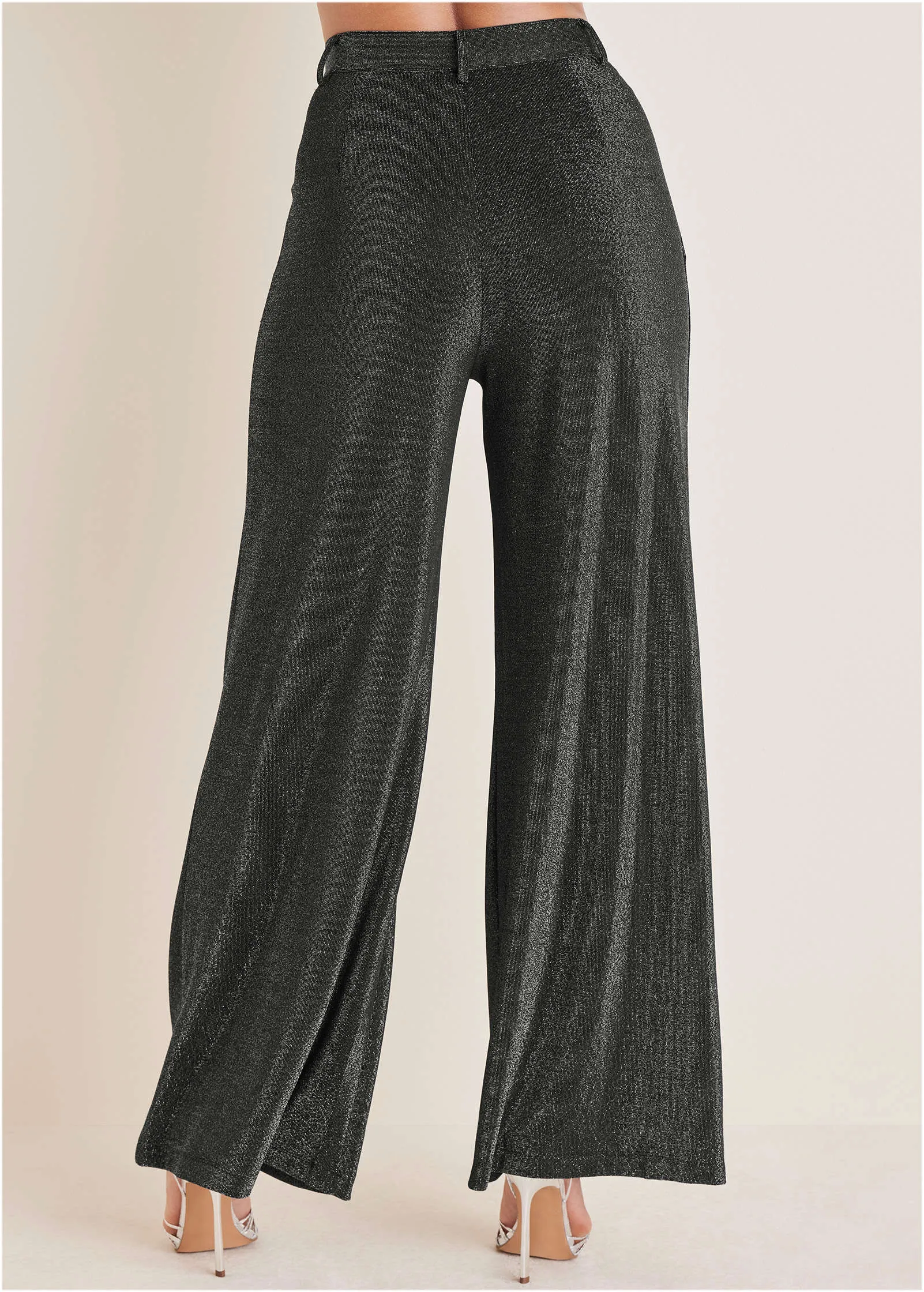 Glitter Knit Wide Leg Pants - Jet Black Glitter Knit