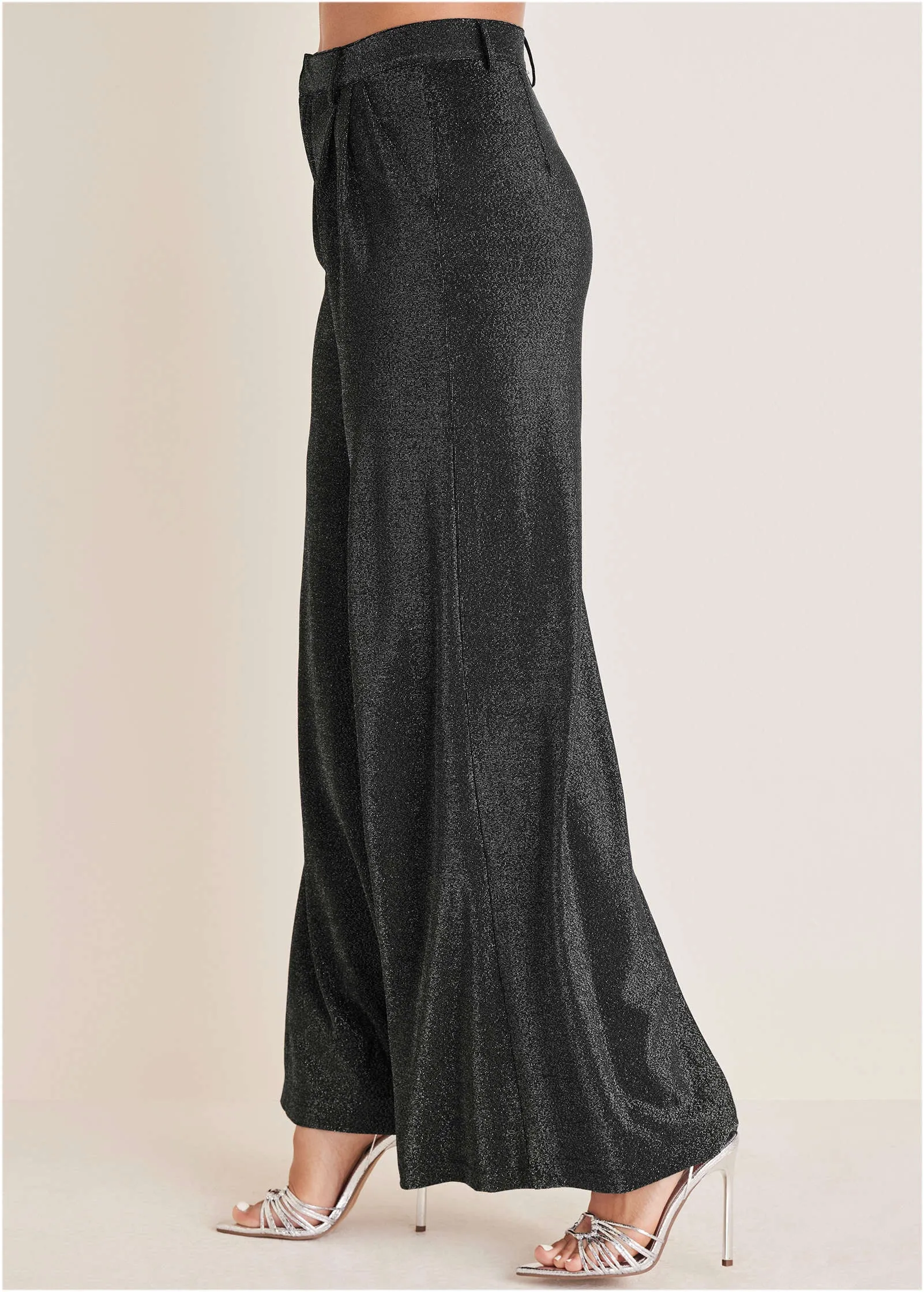 Glitter Knit Wide Leg Pants - Jet Black Glitter Knit