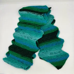 Green and Turquoise Zig Zag Wool Knit Scarf