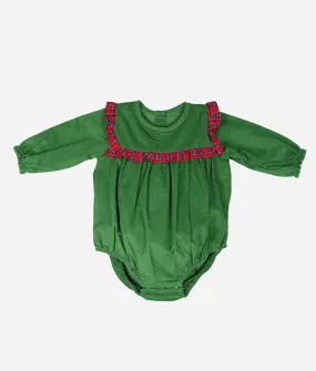 Green Long Sleeved Baby Girl Romper