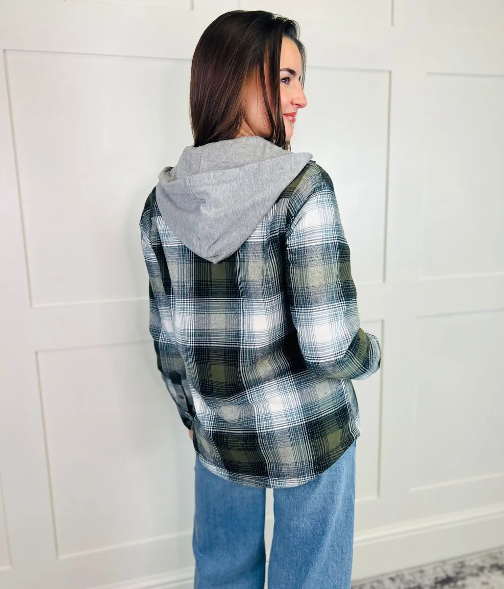 Green Sherpa Checked Hooded Shacket