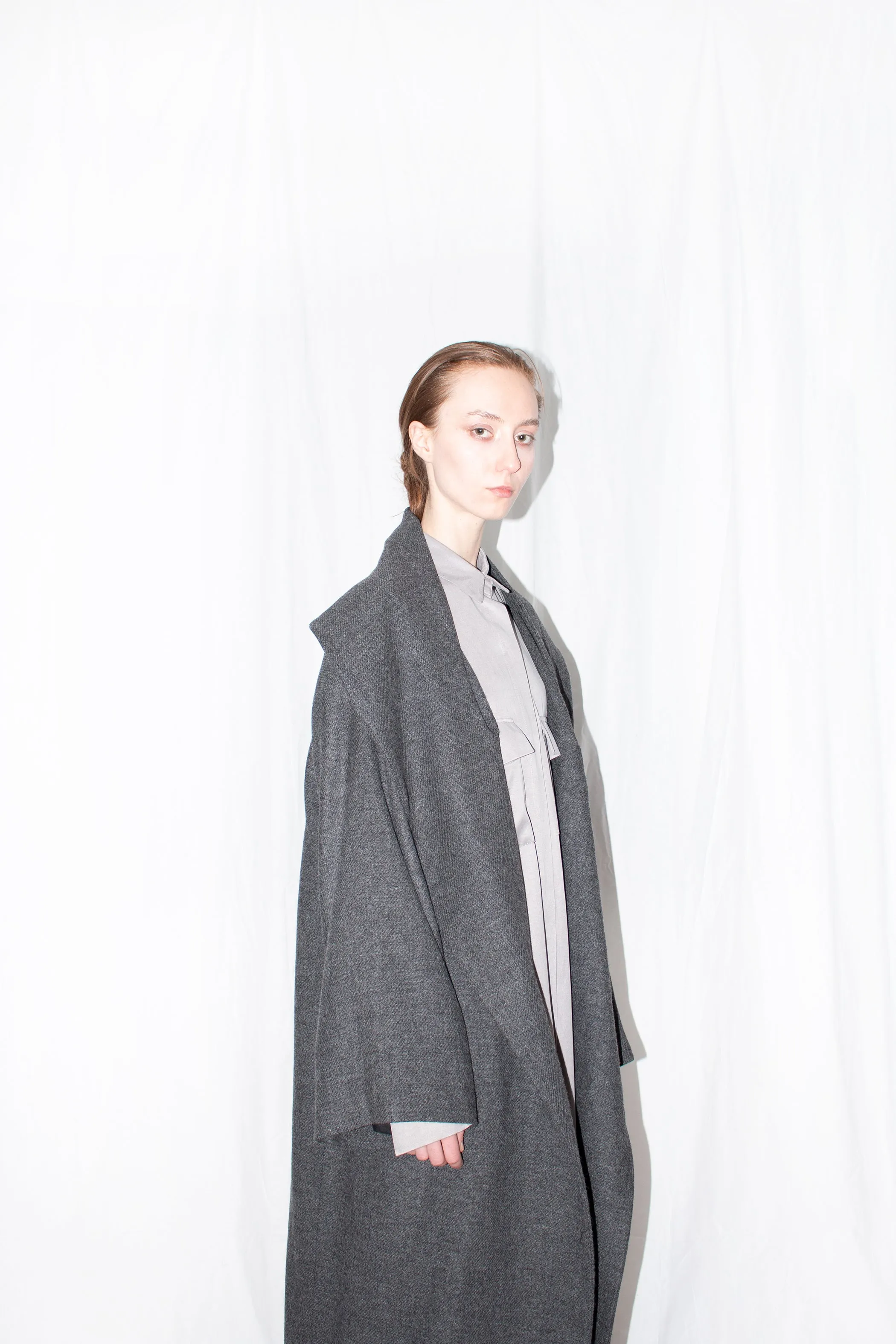 Grey Oversized Shawl Coat