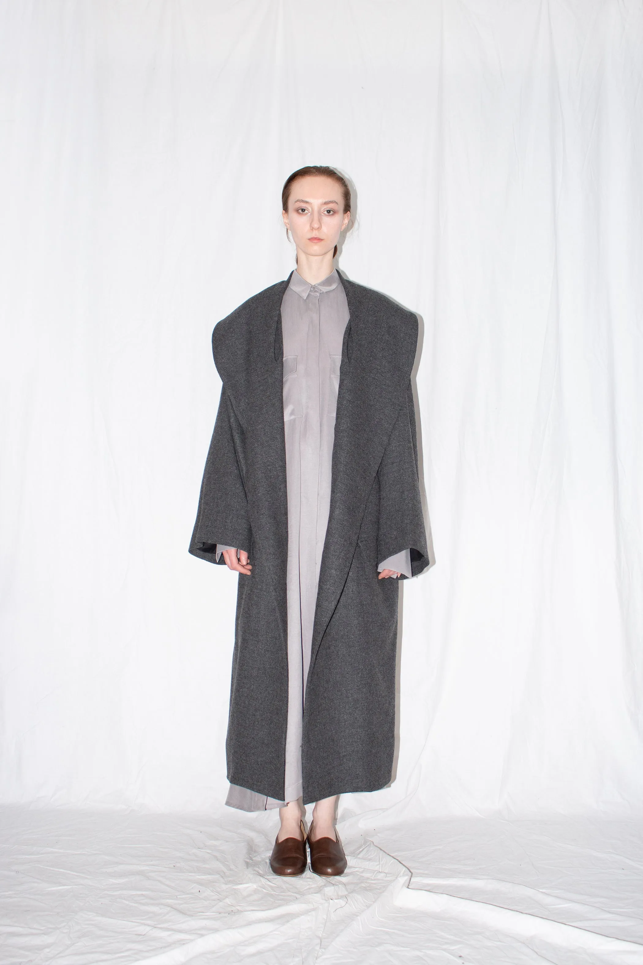 Grey Oversized Shawl Coat