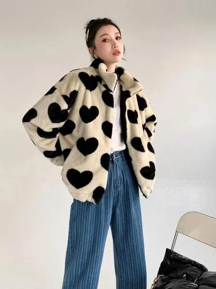 Heart Pattern Teddy Jacket