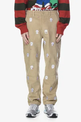 HELLO NERMY CORDUROY EMBROIDERED PANTS