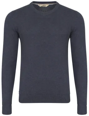 Heppleston V-neck Cotton Jumper in Midnight Blue Marl - Tokyo Laundry