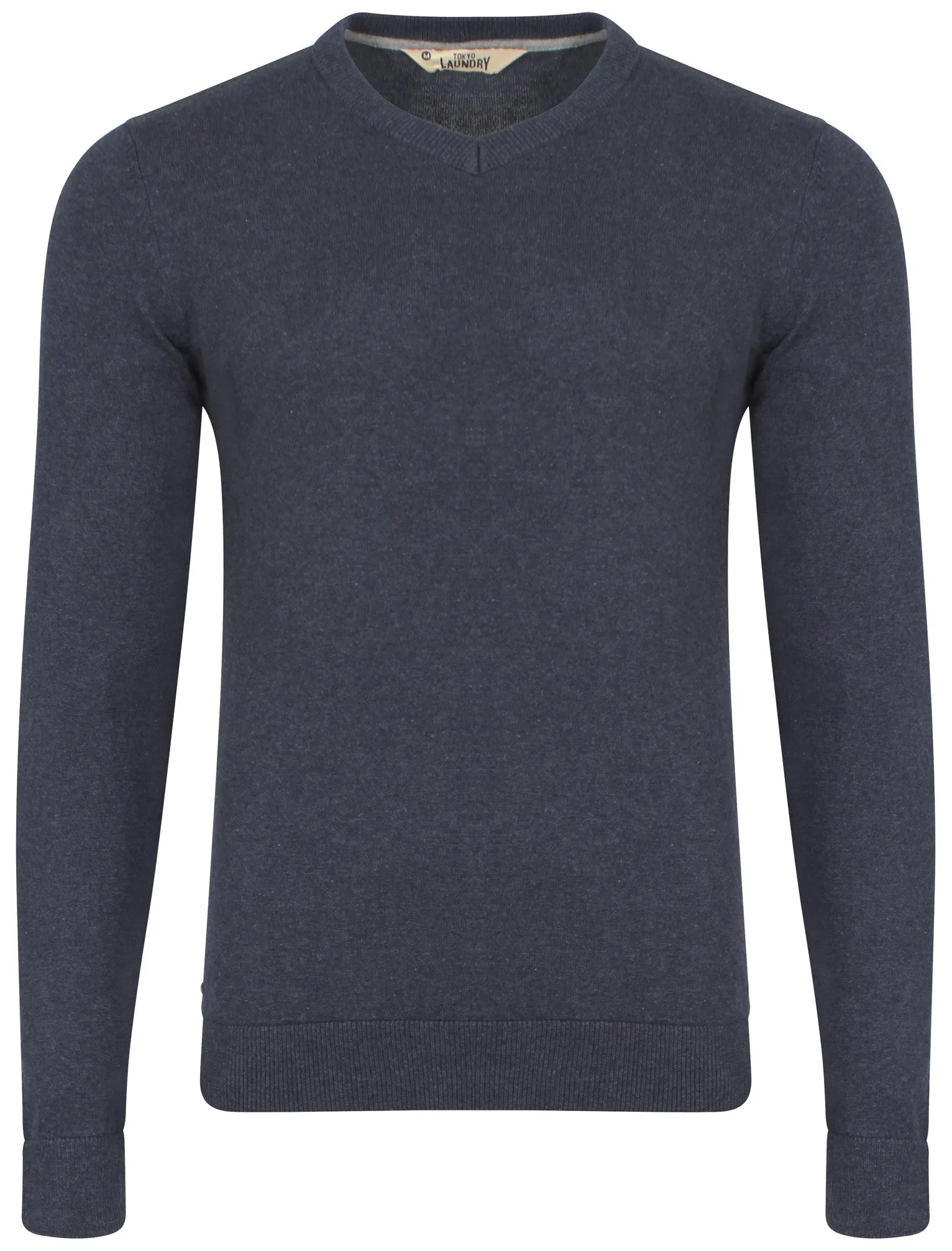 Heppleston V-neck Cotton Jumper in Midnight Blue Marl - Tokyo Laundry