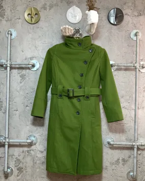 high neck green wool long coat