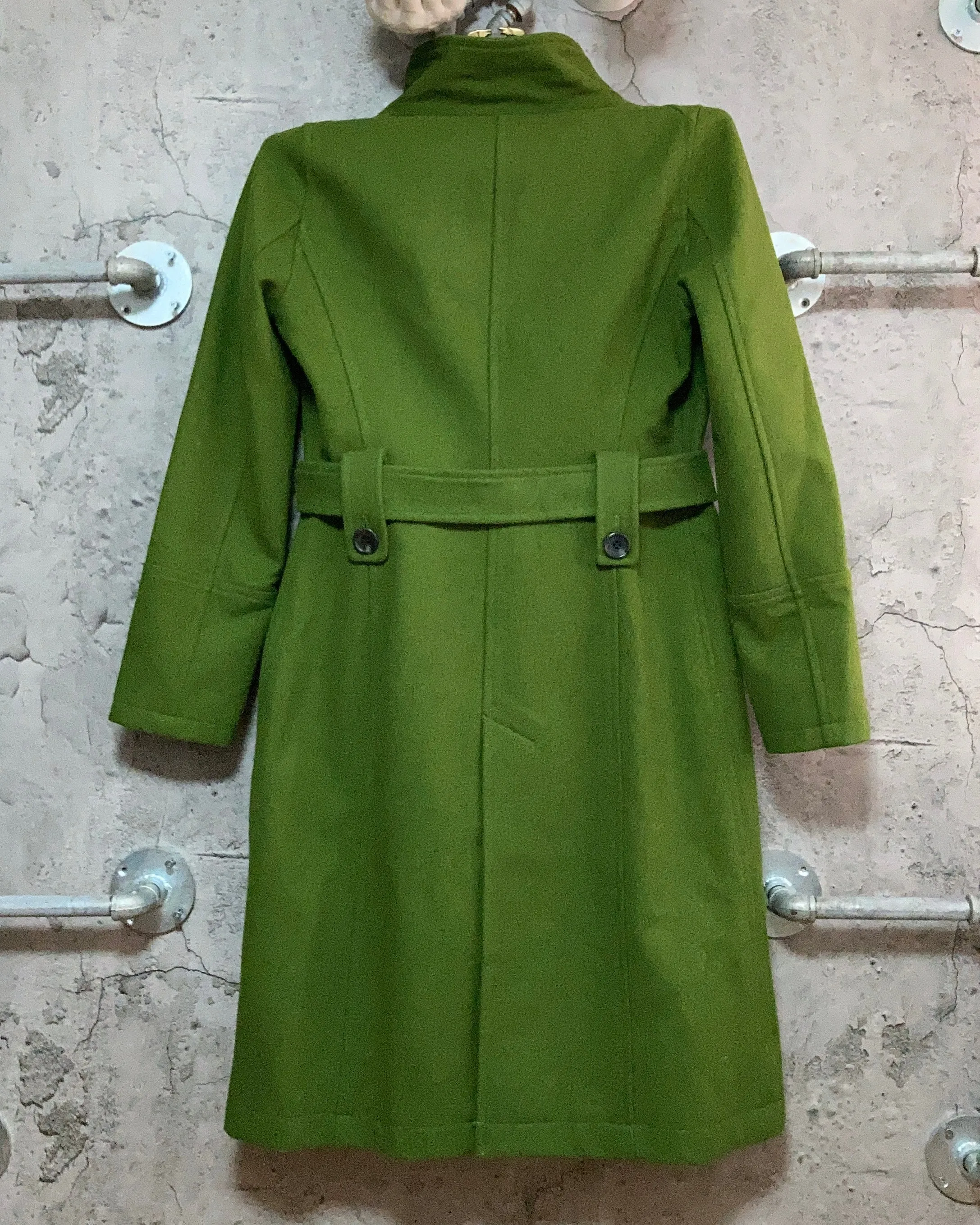 high neck green wool long coat