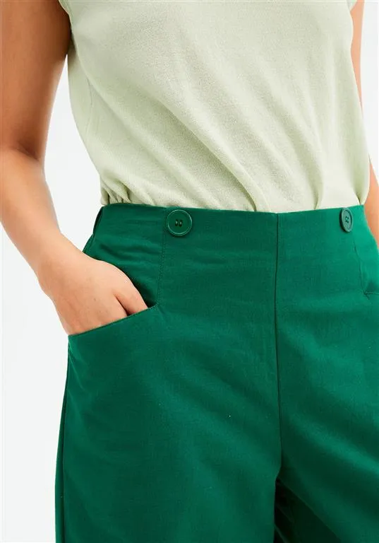 High-Waisted Wide-Leg Trousers - Green